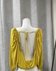 D&G Yellow Cropped Open Back Chain Accents Tie Scoop Neck Long Sleeve Top Size S