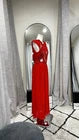 Size 6 Thurley Red Maxi Dress Lace Bodice Sheer Beaded Crew Neck Zip Long