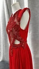 Size 6 Thurley Red Maxi Dress Lace Bodice Sheer Beaded Crew Neck Zip Long