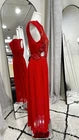 Size 6 Thurley Red Maxi Dress Lace Bodice Sheer Beaded Crew Neck Zip Long