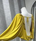 D&G Yellow Cropped Open Back Chain Accents Tie Scoop Neck Long Sleeve Top Size S