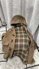 Size L Foster Men Brown Wool Duffle Coat Hooded Toggle Lined Long