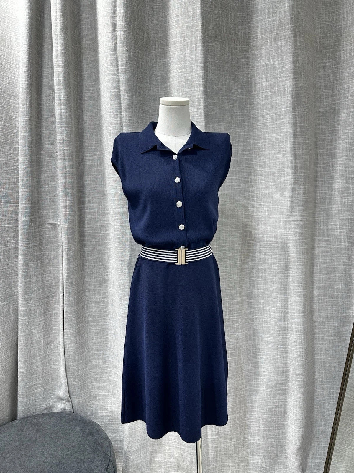 Size S Luisa Spagnoli Navy Knitted Dress With Belt