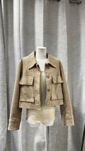 Size 42/Size M COS Beige Twill Cropped Button Front Jacket With Pockets