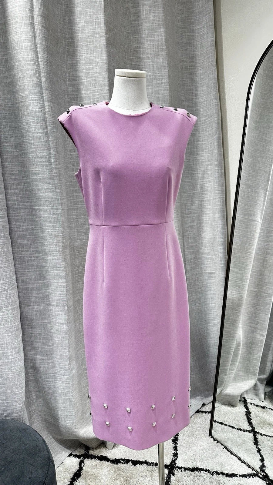 Size 36 (AU 8) BOSS Pink Sleeveless Sheath Midi Dress Round Neck Zip Back Studs