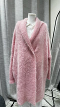 Scanlan Theodore Pink Mohair Knit V-Neck Open Front Long Sleeve Cardigan