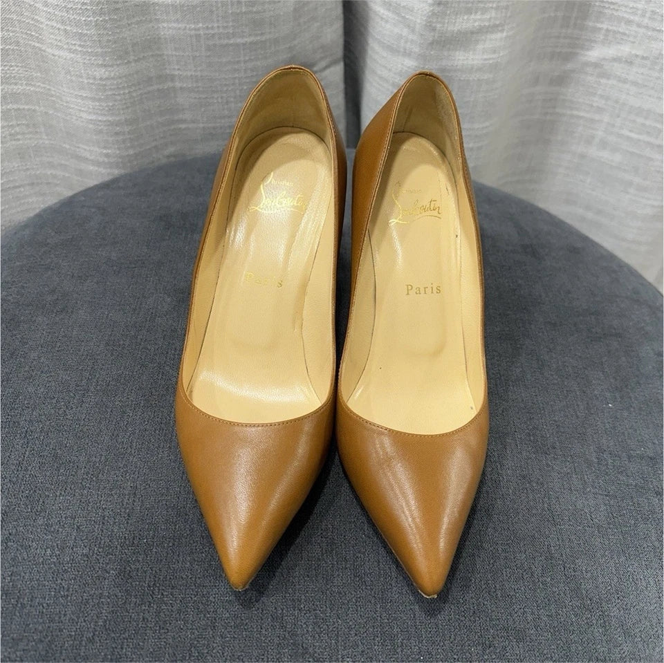 Christian Louboutin Brown Leather Pointed Toe Stiletto Pump Heels EU 38 Incl. box