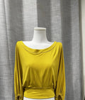D&G Yellow Cropped Open Back Chain Accents Tie Scoop Neck Long Sleeve Top Size S