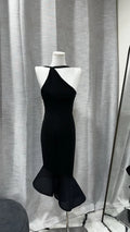 Size XS Premonition Black Halter Mesh Lined Bodycon Midi Dress Zip